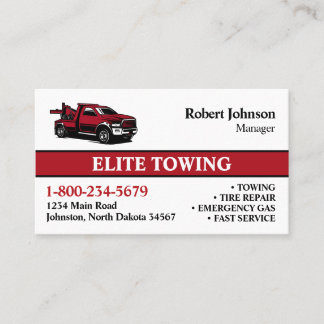 Tow Truck Service Red and Black Business Card