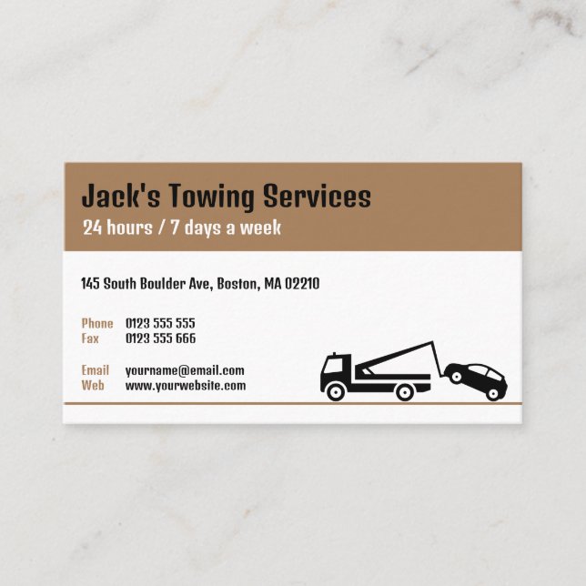 Tow Truck Services | Your tow Anywhere Anytime Business Card (Front)