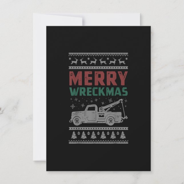Tow Truck Ugly Christmas Sweater Shirt Merry Xmas  Invitation (Front)