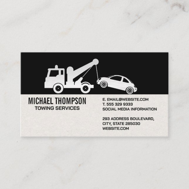 Tow Truck Vehicle Pulling Car Business Card (Front)