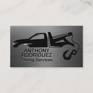 Tow Trucking Logo Metallic Brushed Business Card