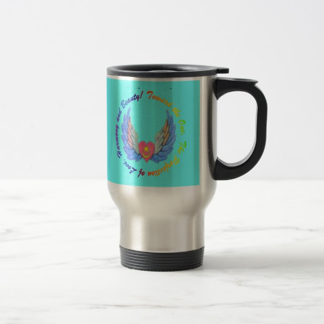 Towards the One turquoise background mug (Right)