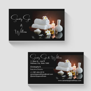 Towel, Flower, Candle, Oil Spa & Wellness Black Bu Business Card