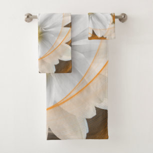 Towel Flowers White Black Orange