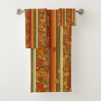 Towel Set - Autumn Leaves and Stripes