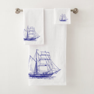 towel set chic nautical blue sailing ship