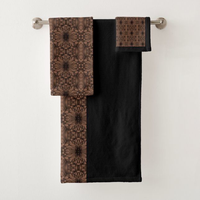 Towel Set - Chrysanthemum Brown Kaleidoscopic (Insitu)