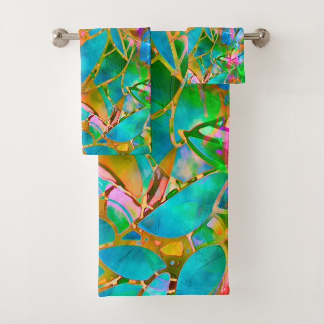 Towel Set Floral Abstract Stained Glass (Insitu)