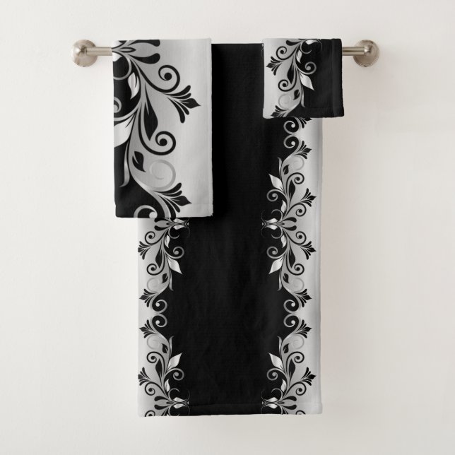 Towel Set - Flourishes Black and Silver (Insitu)