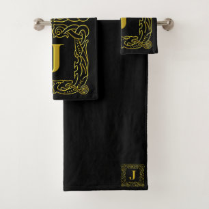 Towel Set - Monogram J - Celtic Dragon Frame