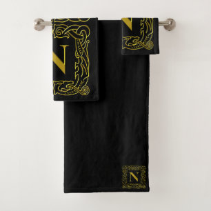 Towel Set - Monogram N - Celtic Dragon Frame