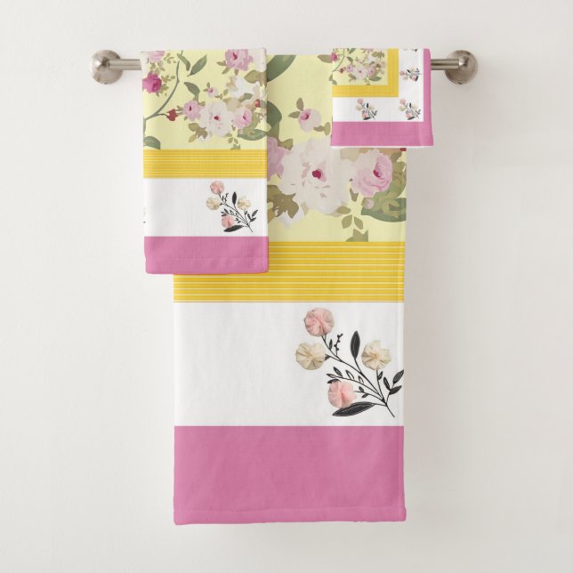 Towel Set patta buta and Jaal  with flowers (Insitu)