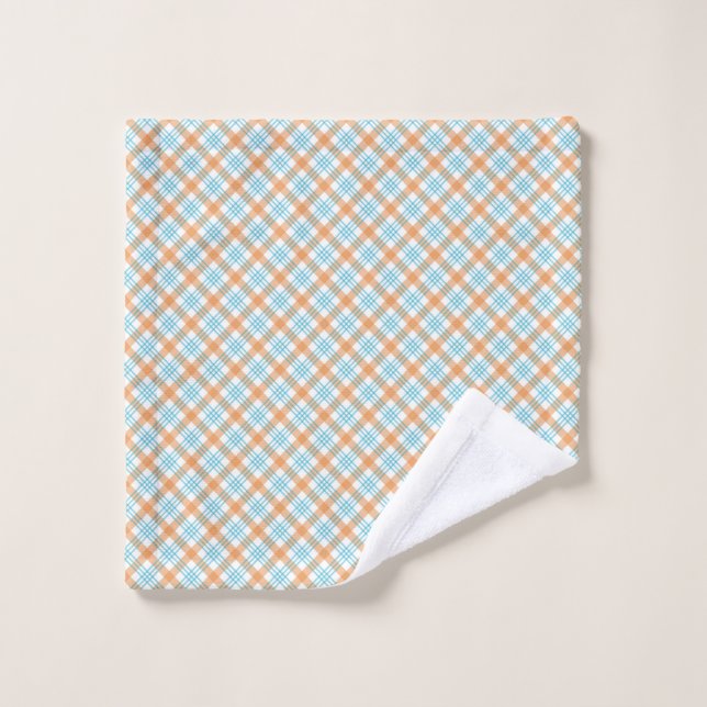 Towel set with a blue and orange geometric diamond (Wash Cloth)