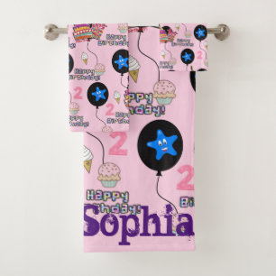Towel Sets, #2nd Happy 2nd Birthday Pink