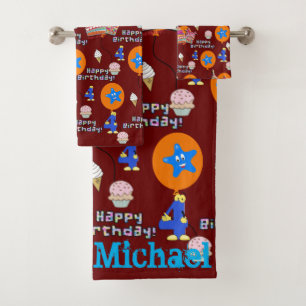 Towel Sets, #4 Happy 4th Birthday