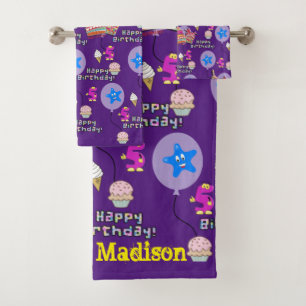 Towel Sets, #5 Happy Birthday 5th Birthday Purple