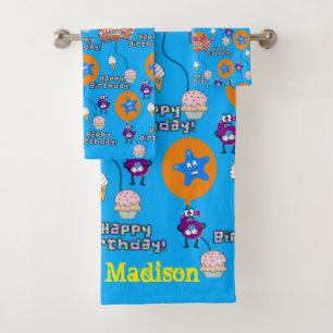 Towel Sets, Happy 6th Birthday #6 Blue