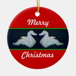 Towel Swans Red and Green Ceramic Tree Decoration