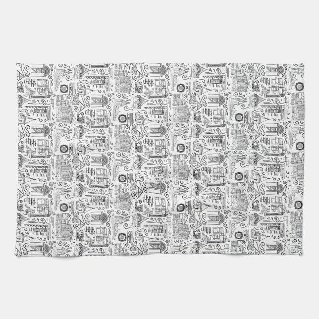 Towel with Tiled Line Drawings (Horizontal)