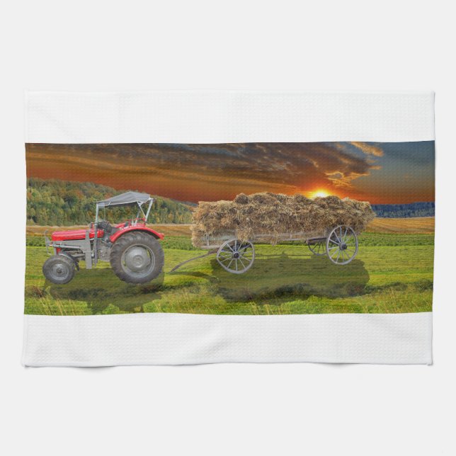 Towel with trucker and hay (Horizontal)
