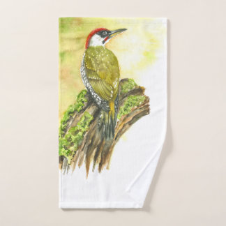 Towel with Watercolor Green Woodpecker