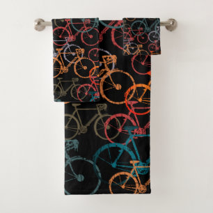 Towels of Colourful Bicycles black Allover Stamped