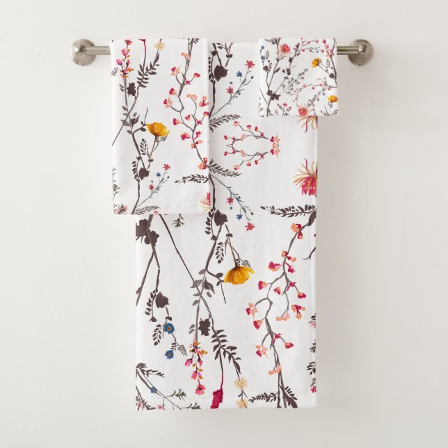 Towels set with pink and orange flowers (Insitu)