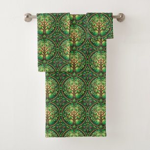 Towels with a vibrant tree of life pattern 