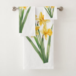 Towels with Spring Daffodils, Yellow Floral Design