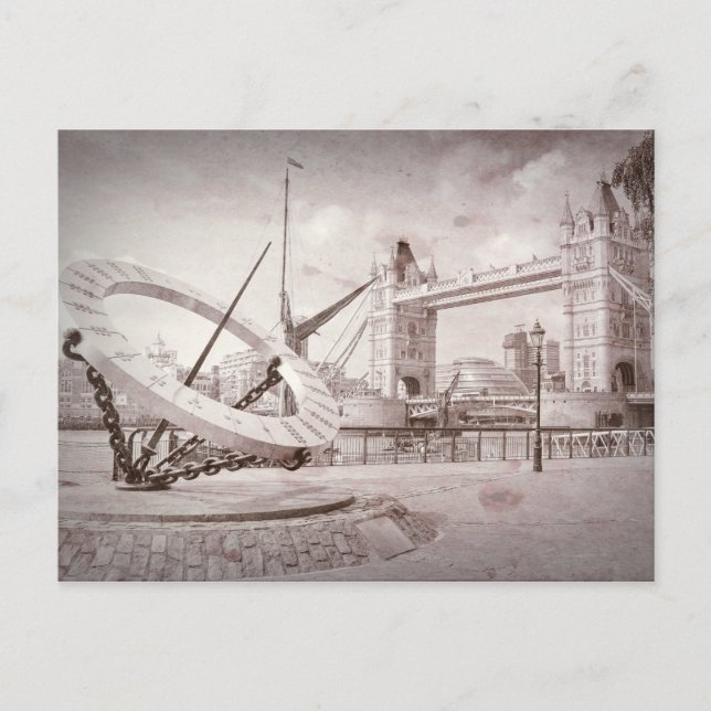 Tower Bridge and Sun Dial, London UK Postcard (Front)