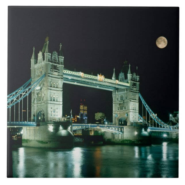 Tower Bridge at Night, London, England Tile (Front)