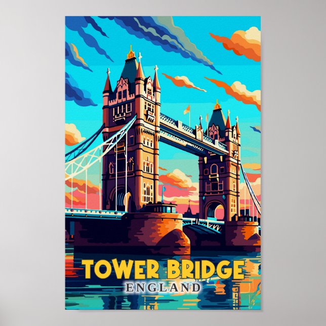 Tower Bridge England Travel Art Vintage Poster (Front)