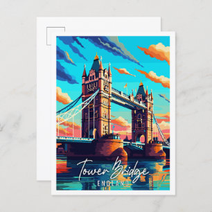 Tower Bridge England vintage travel illustration Postcard