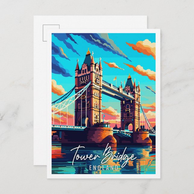 Tower Bridge England vintage travel illustration Postcard (Front/Back)