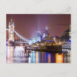 Tower Bridge Historic Warship London Holiday Postcard