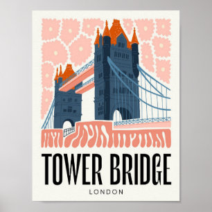 Tower Bridge London abstract travel floral art Poster