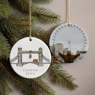 Tower Bridge London Double Decker Christmas Photo  Ceramic Tree Decoration