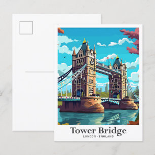 Tower Bridge London England Travel Illustration Postcard