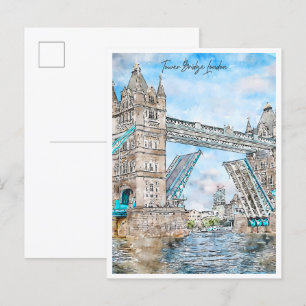 Tower Bridge London vintage travel watercolor Postcard