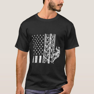 Tower Climber American Usa Flag Patriotic Electric T-Shirt