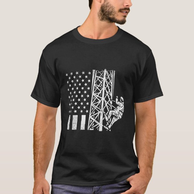 Tower Climber American Usa Flag Patriotic Electric T-Shirt (Front)