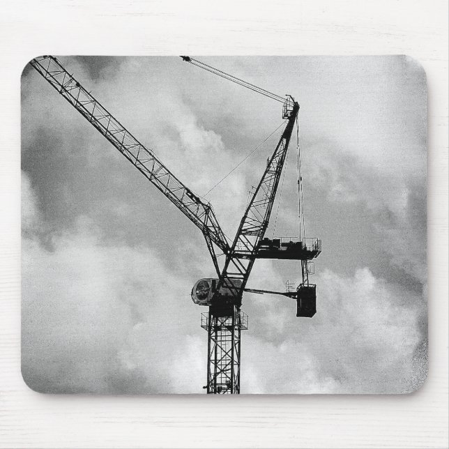 Tower Crane - Black and White Mouse Mat (Front)