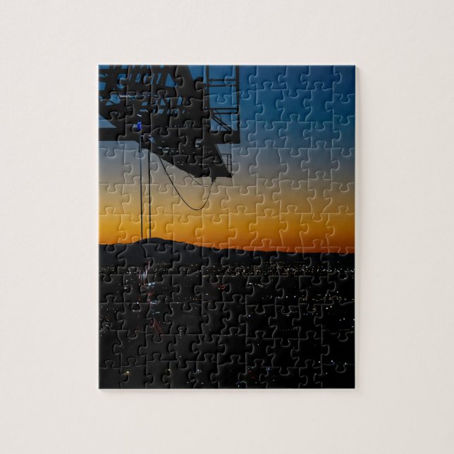 Tower crane puzzle, sunrise looking over downtown jigsaw puzzle (Vertical)