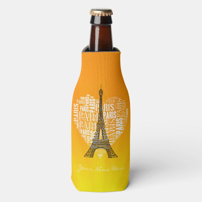 Tower & Inscriptions Paris in Heart Bottle Cooler (Bottle Front)