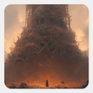 Tower Made Of Bones Dark Fantasy Art Square Sticker