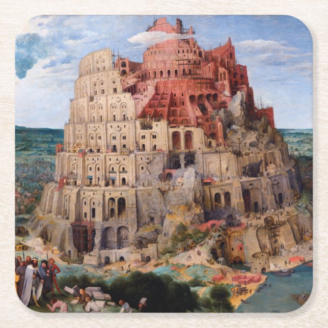 Tower of Babel, Pieter Bruegel the Elder, 1563 Square Paper Coaster (Front)