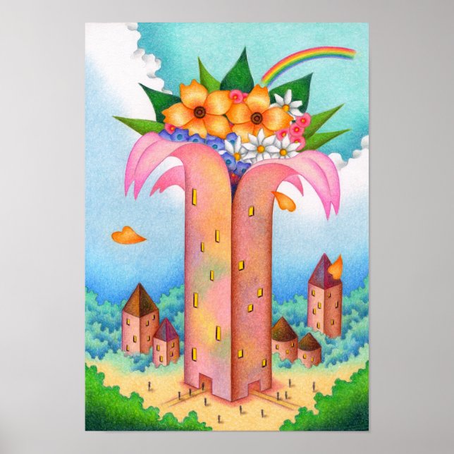 Tower of flowers blooming in the sky. poster (Front)