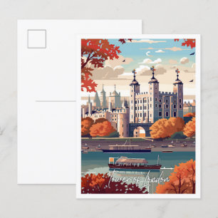Tower of London England Art travel illustration Postcard