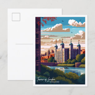 Tower of London vintage travel illustration Postcard