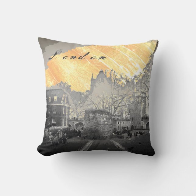 Tower of London with golden sky Throw Pillow (Front)